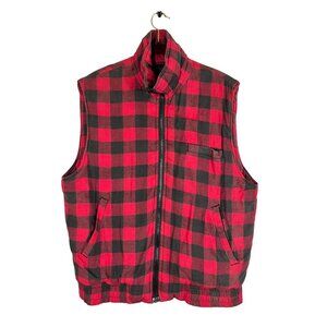 Retro Buffalo Check Vest L Red Festive Holiday Ski Classic Preppy Plaid 80s